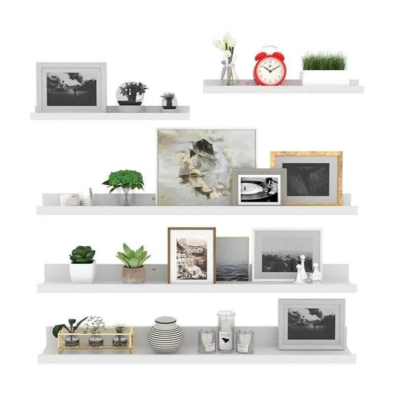 White Floating Wall Shelves Set, Modern Picture Ledge Shelves for Bedroom Living Room, Wall Mounted Display Shelf for Frames, Plants & Home Decor