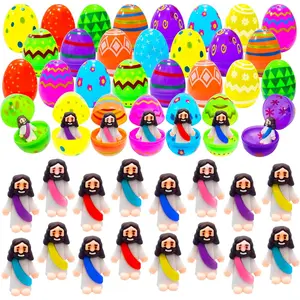 24 Pcs Prefilled Easter Eggs with Mini Jesus Figurines Resin Toys  Easter Egg Hunt Fillers Easter Basket Stuffers Party Favor Gifts