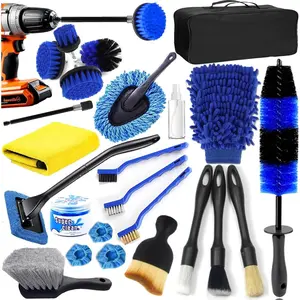 26Pcs Car Detailing Kit, Car Detailing Brush Set, Auto Detailing Drill Brush Set, Car Detailing Brushes, Car Wash Kit, Car Accessories, Car Cleaning Tools Kit for Interior, Exterior, Wheels
