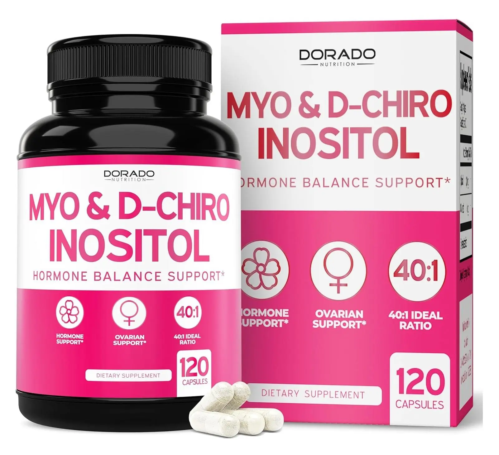 Myo-Inositol & D-Chiro Inositol Supplement - 120 Capsules (2050mg Per Serving, 40:1 Ratio) for Hormone Balance & Ovarian Health - INOSITOL SUPPLEMENT Natural