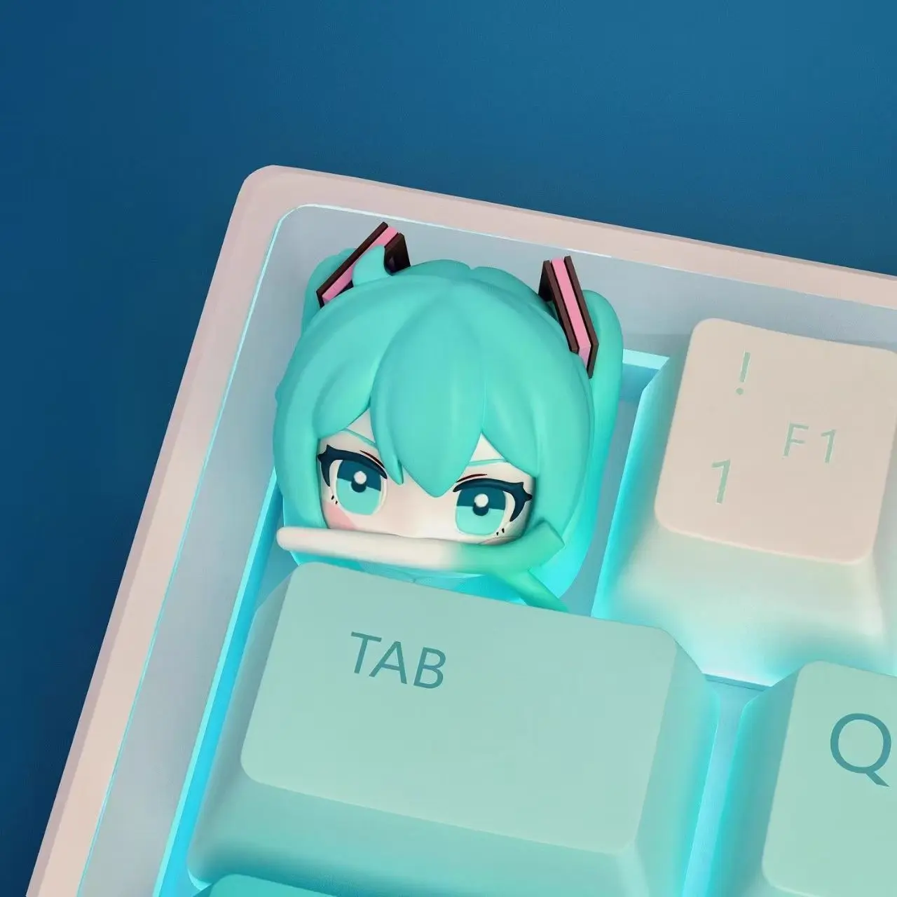 Hatsune Miku Resin Artisan Keycap for Mechanical Keyboard - Cyan Hair Anime Cartoon Figurine Keycap, Home Decor Gift
