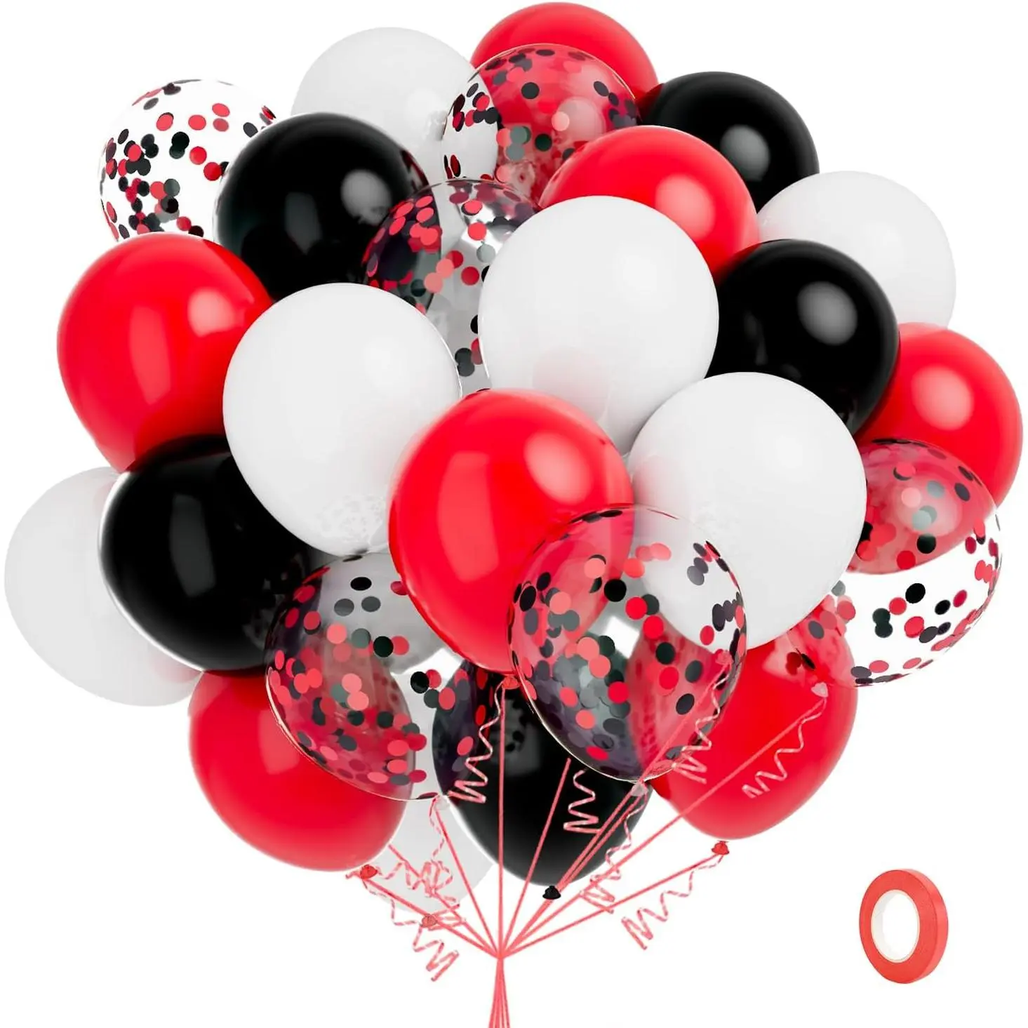 Red Black White Balloons, 60 count 12 Inch Red and Black Balloons White Latex Balloons And Red Black Confetti Balloon, Party Balloons for Halloween Birthday Graduation  Card  Theme Decorations