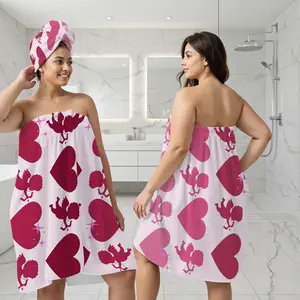 Women's Full Size Bathrobe Set with Dry Hair Cap, Wearable Robe Free Hands, Soft Fabric Super Absorbent, Adjustable Wrap Fit, Bathroom Travel Essential, Bathing Towel