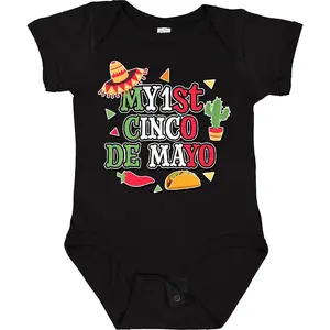 My 1st Cinco De Mayo with Sombrero Red Chili Pepper Taco Baby Bodysuit