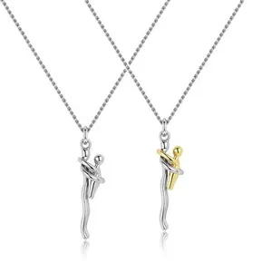 Mother Daughter Hug Necklace for Women Mom Silver Two-Tone Copper Hugging Pendant Necklaces for Father or Husband Love Chain Meaningful Mothers Day Jewelry Gifts for Him Her