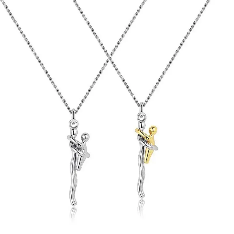Women's Silver-2-Tone Copper Hug Necklace, Meaningful Mother-Daughter Love Chain Pendant Jewelry, Mothers Day Gift for Mom, Father or Husband