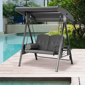 【Springtok】Pamapic Outdoor Patio Swing Chair, Adjustable Canopy, Weather-Resistant Steel Frame, Removable Cushion and Pillow, Perfect for Backyard, Garden, Porch, Poolside, and Balcony