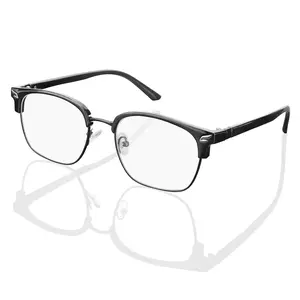 Classic Square Eyeglasses for Men & Women, Anti Blue Light Glasses with Metal Frame, Minimalist Rectangular Glasses for Office Study Everyday Use