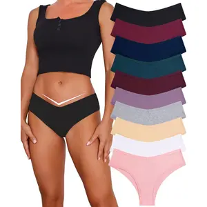 10 Pack Womens Cotton Underwear Sexy Stretch V-Waist Ladies Panties Low Rise Cotton Cheeky Hipster S-XXL