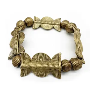 Sun Moon Ivory Coast African Brass Bead  Bracelet - Ghana Brass Bead - Abidjan Brass