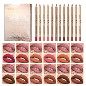 12 Color Lip Liner Set, Lip Liner Pencils, Matte Gold Tube, Long-Lasting, Waterproof, Non-Fading, Smooth Fine Texture, Perfect for Contouring Lips