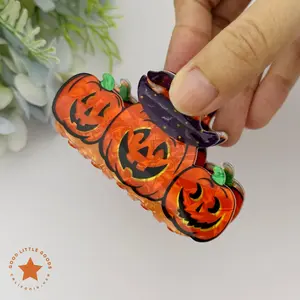 GoodLittleGoods Witchy Pumpkin Trio Spooky Small Size Double-Sided Plastic Claw Hair Clips - Halloween Hair Accessories for Women, Girl, gf, bff, Bold Designs for Daily Wear