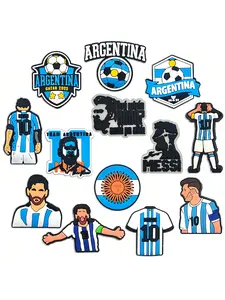 13/15/24/39pcs Cartoon Football Champion Argentina 10 Ronaldo 7 Shoe Accessories, PVC Shoe Decorations, Bag & Luggage Accessories，Includes Messi and Ronaldo party gifts.