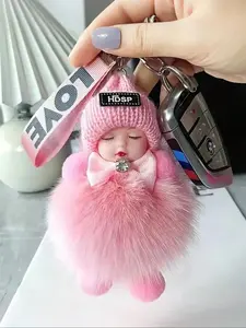 1pcs Vibrant Color, Luxurious Soft Plush, Cute Sleeping Plush Doll Keychain Pendant, Ideal Gift For Backpack Or Car Key Car Accessories Bag Charm Backpack For School, Keychain Wristlet Strap