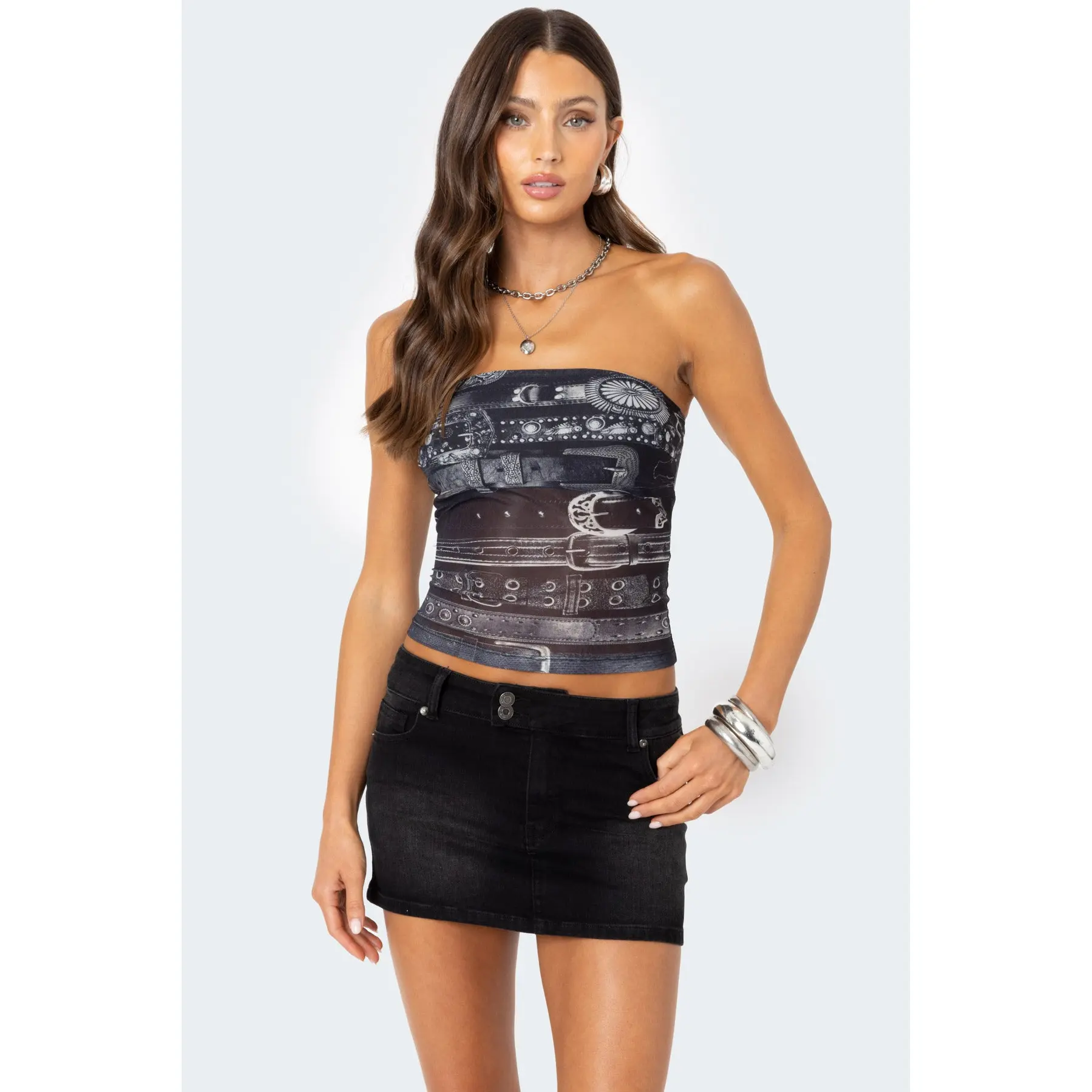 Layered Belt Mesh Tube Top