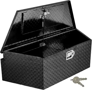Trailer Tongue Box - 39 Inch Heavy Duty Aluminum Diamond Plate Tongue Box Tool Chest, Tuckbed Toolbox Storage with Lock & Keys, Waterproof Utility Tool Chest for Pickup Truck Bed RV - Black