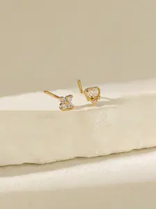 2pcs Cz Nose Studs, Clover & Heart Design, Hypoallergenic Copper Chain, Sexy Style, Dainty Crystal Nose Rings for Women