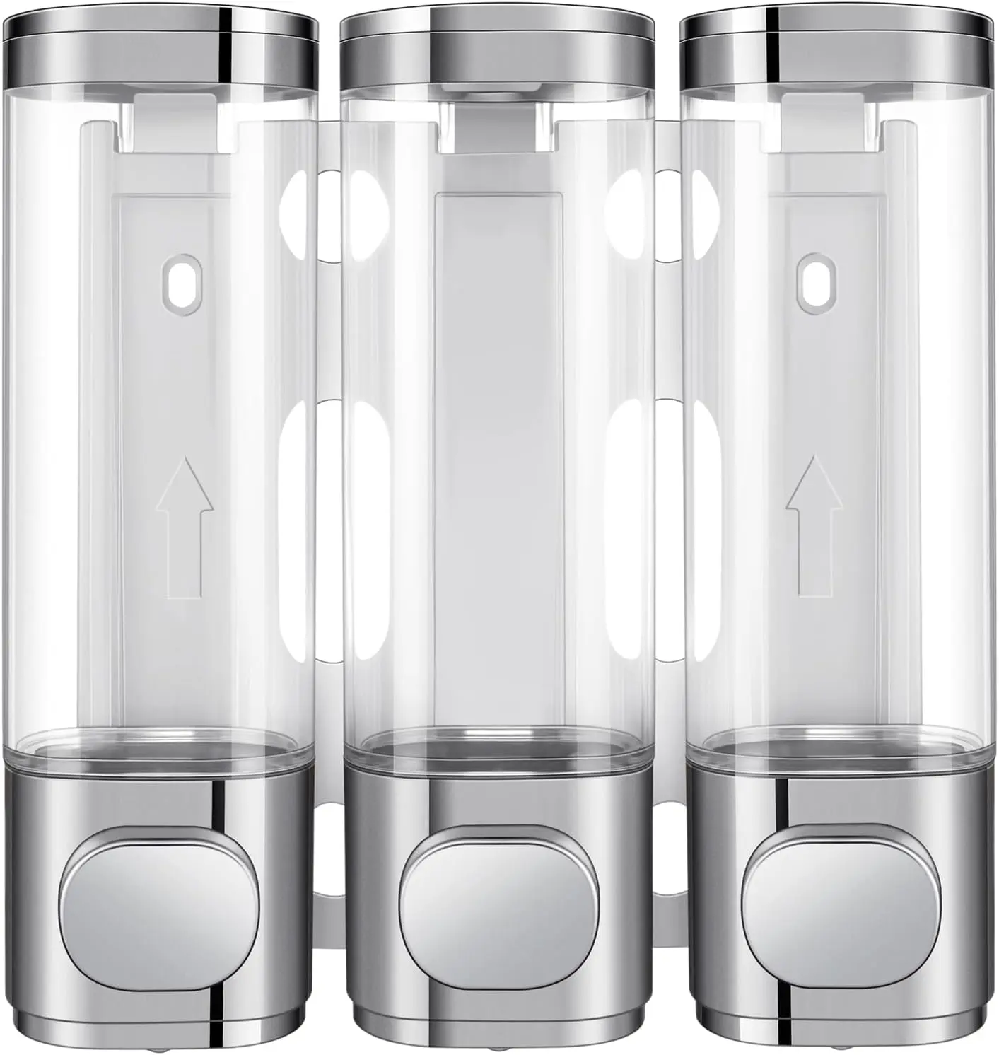 Zoronk 3-in-1 Room Wall Mounted Bathroom Shower Pump Dispenser and Organizer,with Waterproof Label-can be Used for Shampoo,Conditioner, Body Lotion,Body Wash,Bathroom,Kitchen,Hotel(Silvery)