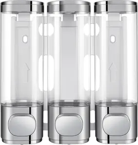 Zoronk 3-in-1 Room Wall Mounted Bathroom Shower Pump Dispenser and Organizer,with Waterproof Label-can be Used for Shampoo,Conditioner, Body Lotion,Body Wash,Bathroom,Kitchen,Hotel(Silvery)