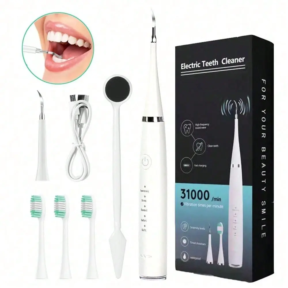 6-in-1 Electric Teeth Cleaner Kit for Gentle Calculus Removal & Whitening, Portable Oral Care System for Travel, Perfect Gift for Unisex Adults, Cleanser, Travel Size, Deep Cleaning Mode, Tooth Beauty, Thorough Cleanse, Youth, Calculus Rem., Holiday Gift,