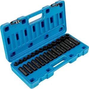 Impact Socket Set 3/4 Inches 29 Piece Impact Sockets, 6-Point Sockets, Rugged Construction, CR-M0, 3/4 Inches Drive Socket Set SAE 3/4 inch - 2-1/2 inch, with a Storage Cage