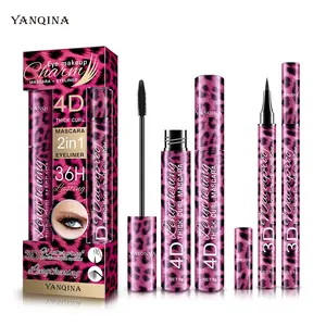 Leopard Print Makeup Set Mascara Eyeliner Waterproof 4D Fiber Lash, Long-Lasting Smudgeproof Eye Makeup Kit for Women & Girls