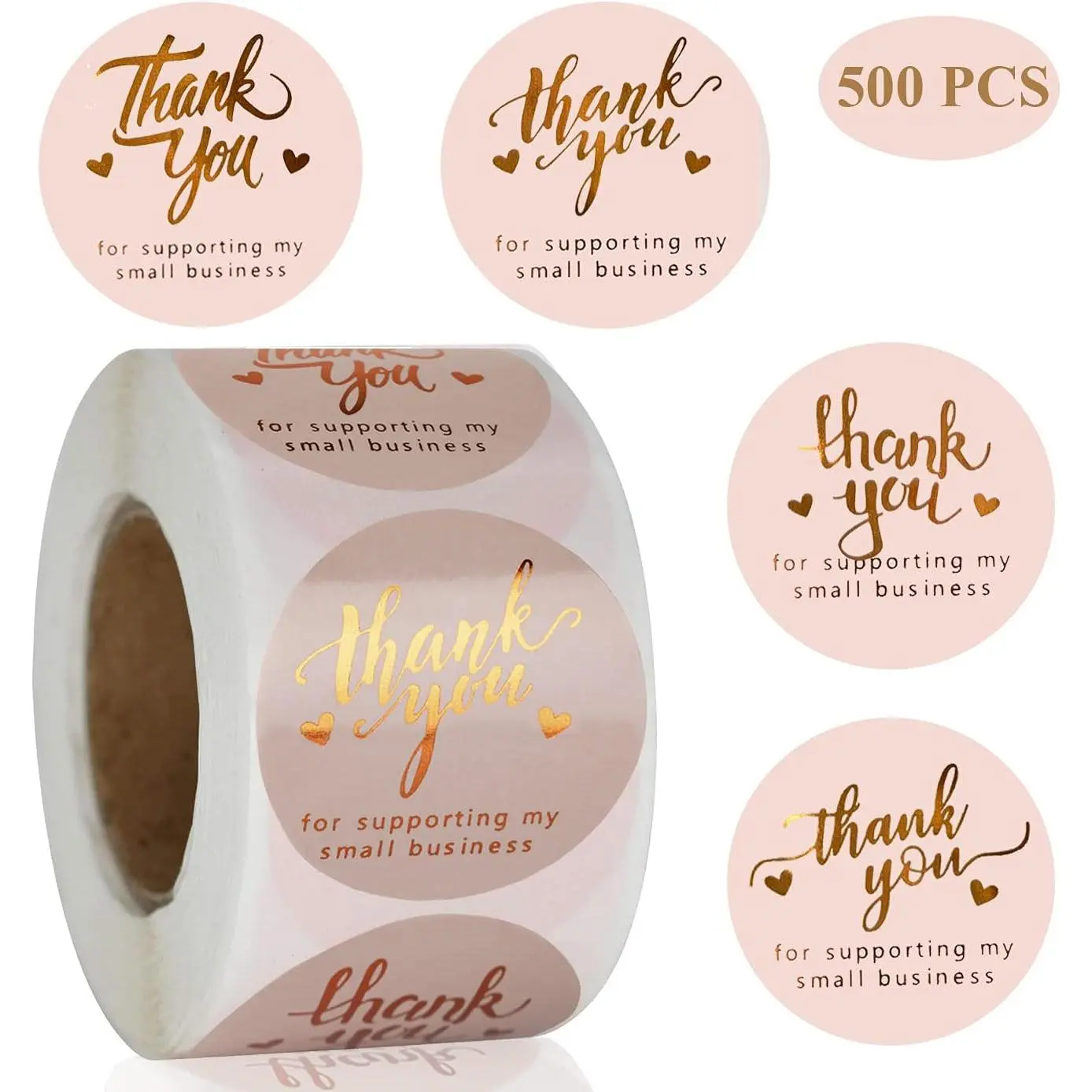 1.5'' Self-Adhesive Thank You Stickers - Support Small Business, 500 Pcs Modern Foil Rolls with 4 Font Designs for Greeting Cards, Flower Bouquets (DIY Scrapbooking & Stamping Supplies)
