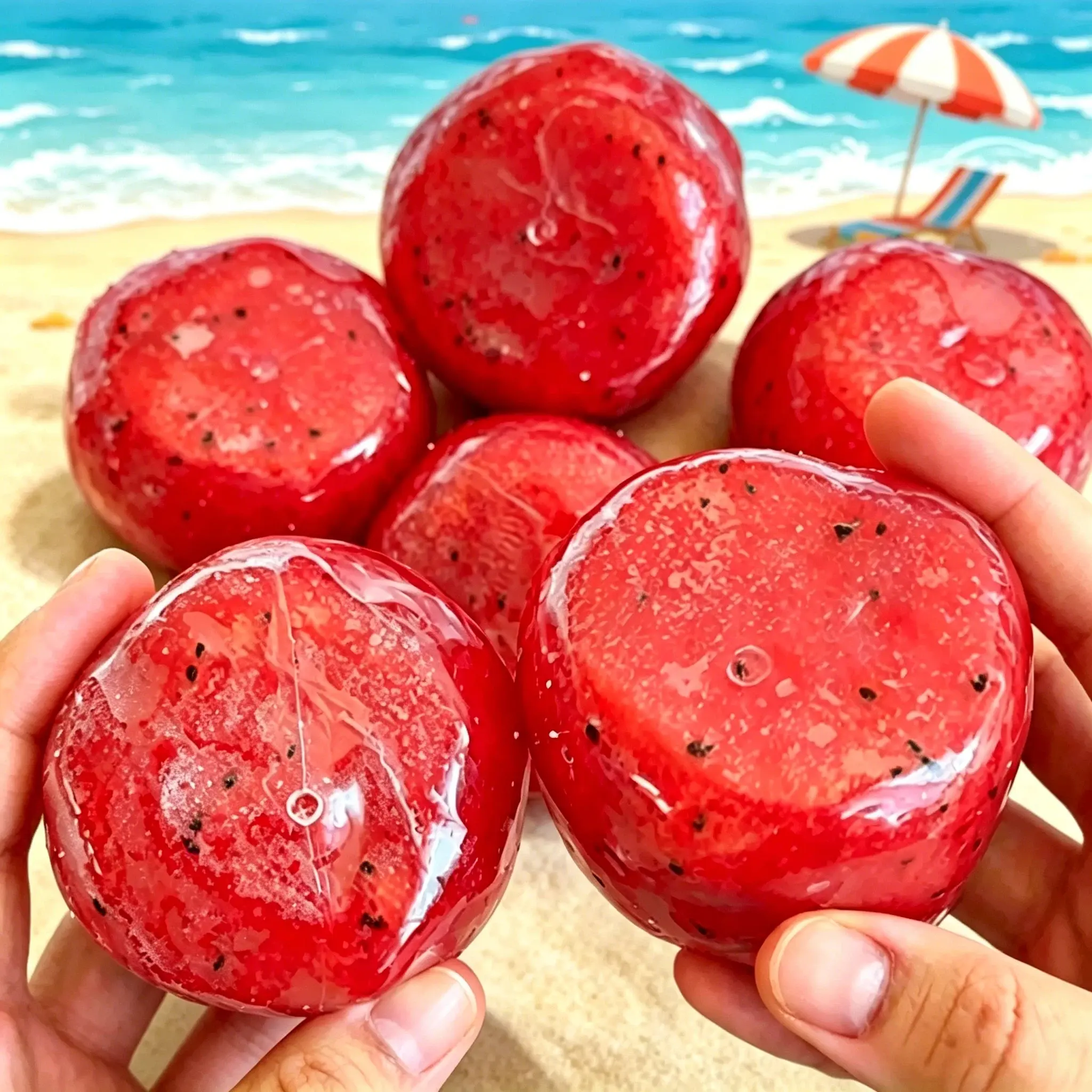 Handmade Moldable Watermelon Slush Squishy Toy - Salt Granules, Safe Gel Filled, Indentable Design with Crisp ASMR Sounds, Soft Squishy Fidget Moldable Stress Ball, Stress Reliever Novelty Gift for Kids