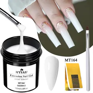 MTSSII 100ml Quick Extension Gel Set, Builder Gel Nails, 3pcs Transparent Milky White Finger Hard Gel UV LED Gel Nail Art Design DIY Manicure, French Tips Nails, Includes Nail Brush & Nail Form Tips, Nail Kit for Beginners Gift