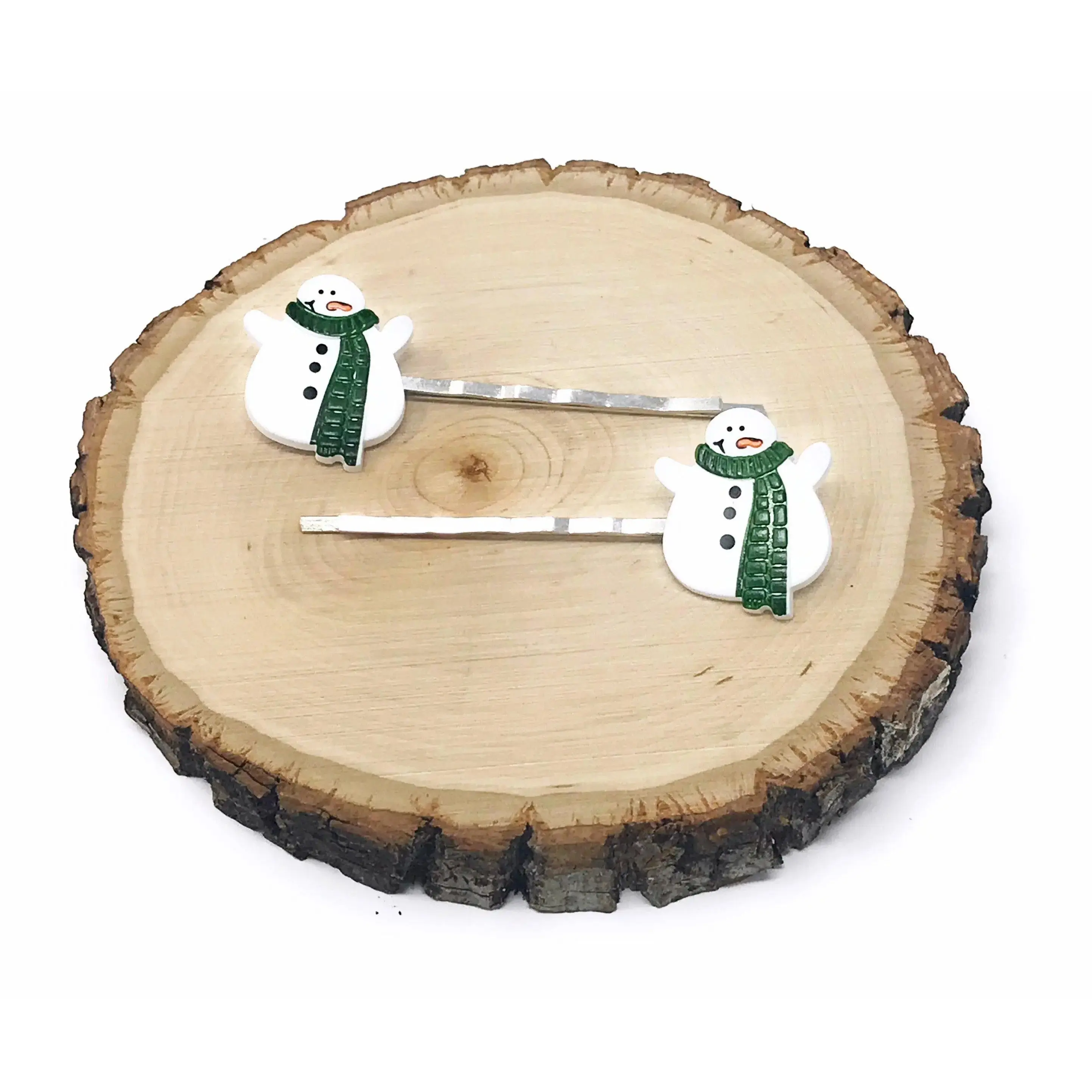 Snowman Green Scarf Christmas Bobby Pin - Classic Design with Decorative Snowflake Detail