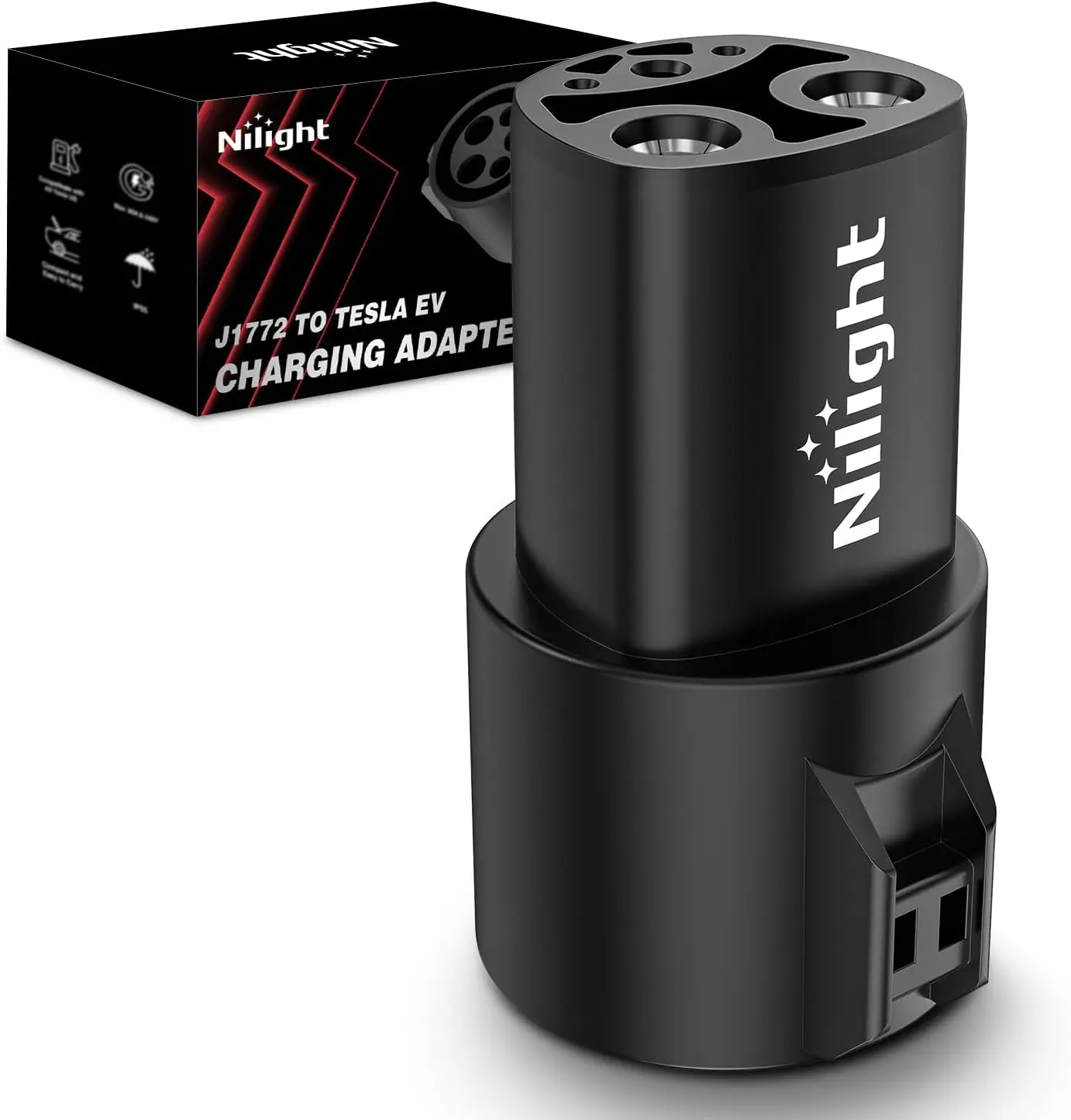 Nilight J1772 to Tesla Charging Adapter 80A 250AC, Compatible with Tesla Model 3, Y, S, X, Portable SAE J1772 EV Adapter for Tesla Owners Fast Car Charger Usb Car Charger, 250V Ac Compatibility