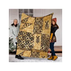 Polynesian Tonga Premium Flannel Throw Blanket - Vintage Geometric Pattern, All-Season Soft Warmth, Earthy Tones & Black Contrast, Durable Couch Bedspread For Home Decor, Throw Blanket For Couch, Crafted Quilted Texture-30*40in