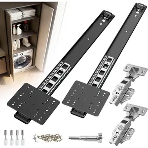 Pocket Door Hardware Slides, Heavy Duty Pocket Sliding Door Hardware Kit with Pivot Hinge for Cabinet & Wardrobe, Silent Retractable System for Inset Doors(18in,Set 1)