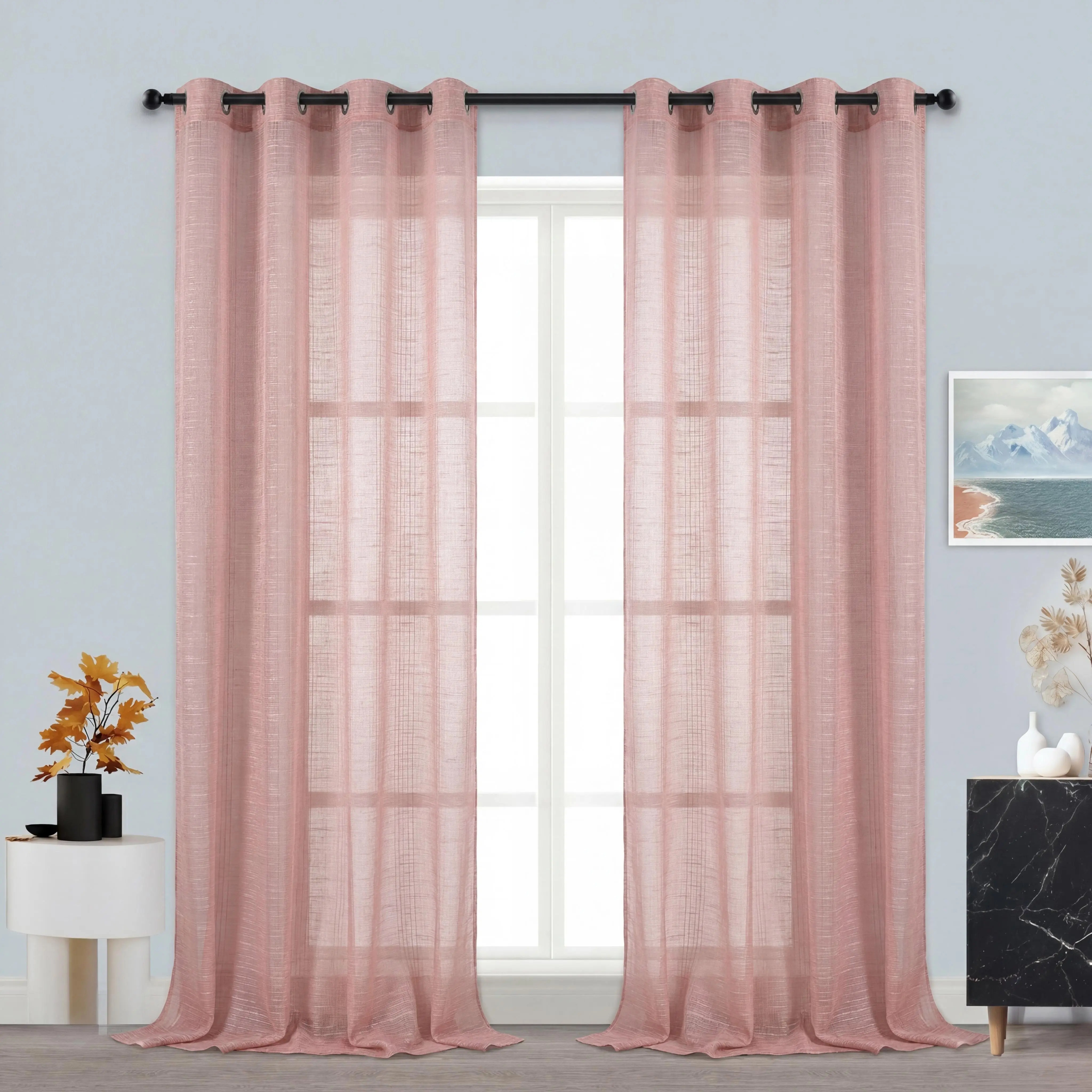 2 Pcs Solid Color Bamboo Gauze Yarn Curtains - 52x95 in, Soft Stretch Semi-Sheer Lightweight Unlined Fabric, Breathable Fade Resistant, Classic Grommet Top, Elegant Drapes with Modern Twist for Bedroom Decor, Living Room L12