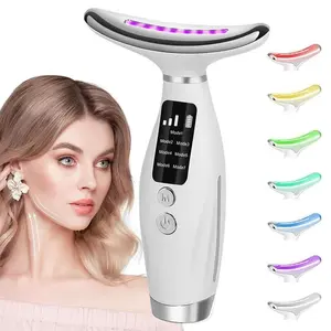 White Electric Neck & Face Massager, 7 Color LEDLight Neck & Face Lifting Machine with HeatingFirming Facial Skin Care Tool Facelift Wrinkle Reducer for Women & Girl,Facial Beauty Machine, Facial Beauty Instrument, Facial Care Tools