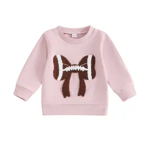 FOCUSNORM Toddler Baby Girl Fall Winter Clothes Football Bow Embroidery Long Sleeve Sweatshirt Tops Crewneck Pullover Oversized Outfit
