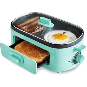 GreenLife 3-In-1 Breakfast Maker Station with Dual Griddle Compartments and Toast Drawer Electric Food