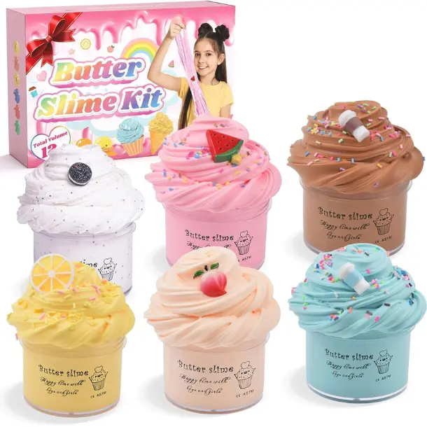 Summer Spring Gift 6 Pack Butter Slime Kit for Girls, Kids Slime, Toys for Ages 6-8 8-13 Girls Boys, Cool Girl Birthday Gifts Party Favors Cute Stuff Stocking Stuffers for 4 5 7 9 10 11 12 Year Old
