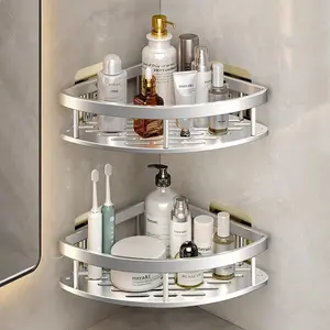 Nail-Free Aluminum Bathroom Corner Shelf (1 Piece), Shower Cubicle Storage Rack for Shampoo and Supplies, Bathroom Accessories, Shelf Organizer