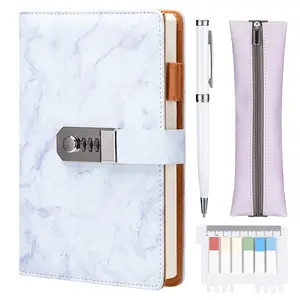 Nicpro Marble Diary with Lock for Girls and Women, A5 Size, 300 Pages, Refillable Notebook with Pen, Pencil Pouch & Index Stickers, Gift