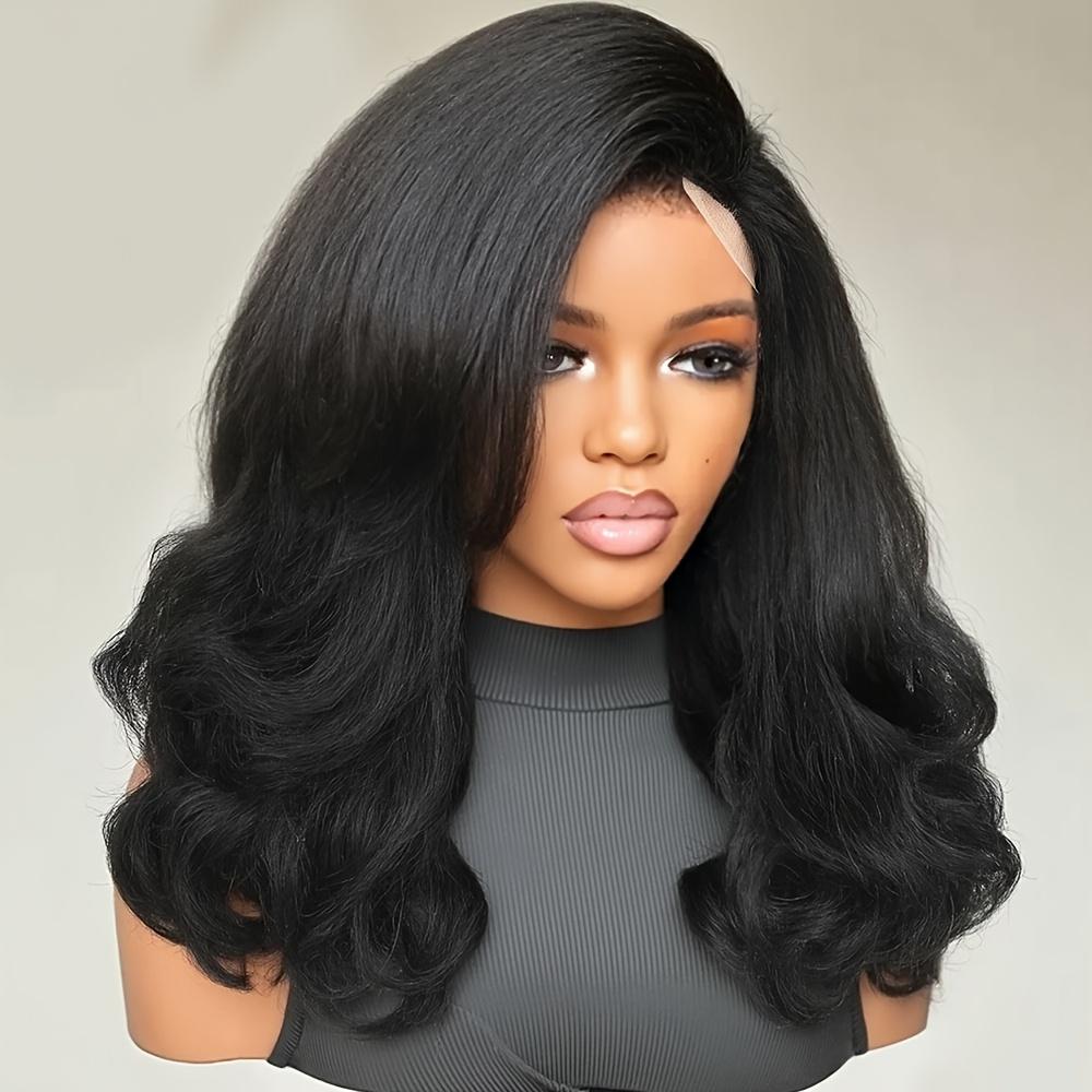 Yaki Curly Wig 4x1 Side Part Synthetic Wig Yaki Textural Body Wave Wig Layered Wavy Wigs for Women Heat Resistant Fiber Daily Life Party or Cosplay Use Women's Day