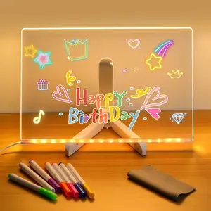 Colorful Message Board, Durable Erasable Acrylic Glow Board, LED Letter Message Board with Stand, Includes 7-Colored Pens, Sticky Notes, Reusable, Children's Learning Gift, Birthday, Halloween, Christmas Decorative Neon Signage