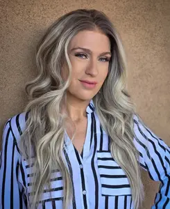 A48 by AISOM 18“Glueless Wig Natural looking Wig Highlight Ash Blonde Ombre 13x6 Wave Ash Platinum Mixed Brown Synthetic Lace Front Wig with Realistic Hairline