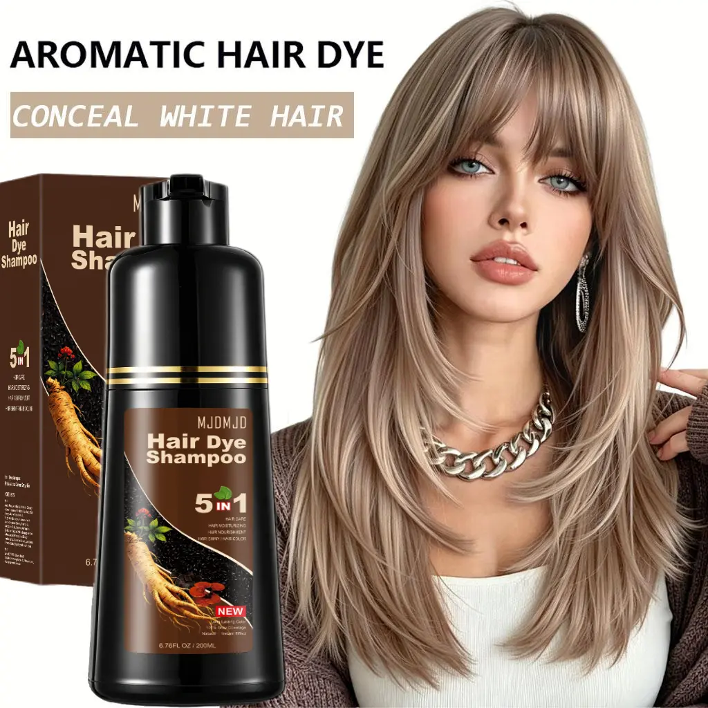 Light Brown Hair Dye Shampoo 5-in-1, Herbal Hair Color with Ginseng, Gray Coverage Hair Dye for Women & Men, Long-Lasting Color, Moisturizing & Nourishing Formula, 200ML