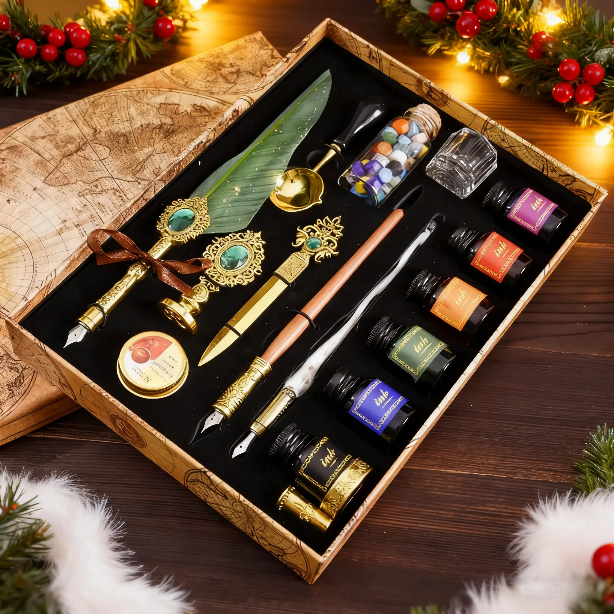 Vintage Feather Quill Pen Set with Color Ink, Letter Opener & Wax Seal, Retro Calligraphy & Painting Pen Kit, Birthday and Holiday Gift, Art Supplies