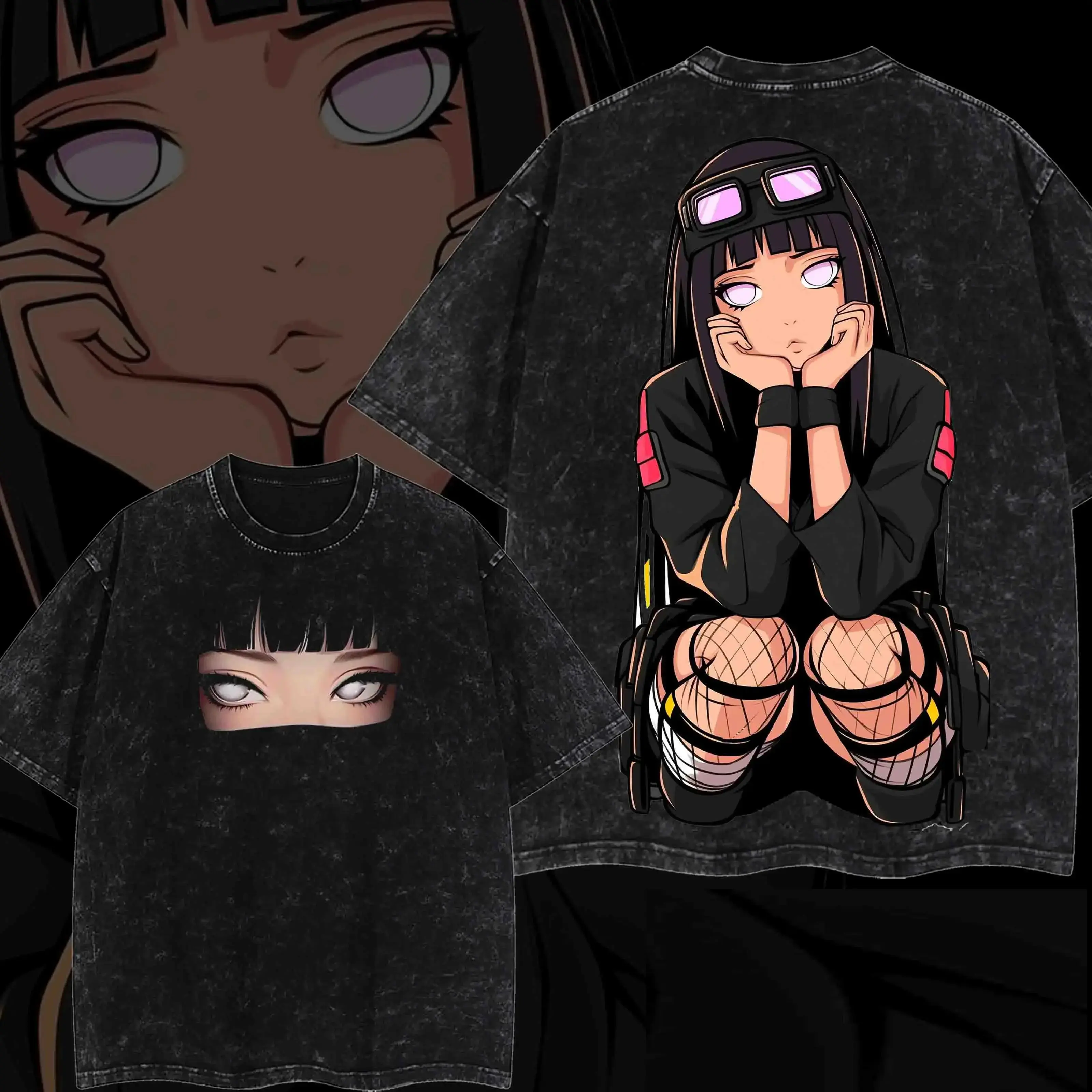 Men's Naruto Hinata Vintage Stylish Short-Sleeve Oversized Casual Washed Cotton Graphic T-Shirt - Menswear Anime Manga Fan Merch