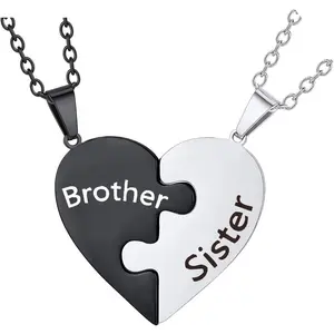 2 count Love Heart Puzzle Pendant Necklace Set Adjustbale Broken Split Heart  Friend Matching Necklace for Women Men Brother Sister Friendship