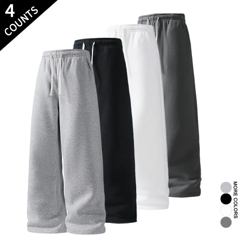 Men's 4 Pack Wide Leg Sweatpants Drawstring Casual Pants for Daily, Gym & Streetwear