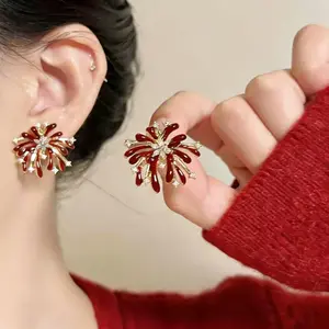 LisiZen Dazzling Fireworks~ Retro Encore Red Firework Zircon Earrings for Women, High-End Sense, Versatile, Whitening, Unique Ear Accessories DZEH4968