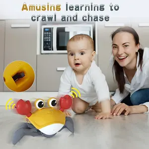 Controlled Crawling Crab Baby Toy - Tummy Time Toy - With Music, Mute Option 3 4 5 6 7 8 9 10 11 12 Boys 3-6 6-12 Learning to Crawl 9-12 12-18 Walking Toddler 36 Months Music Development 1st Birthday Gift, Requires 3 AA Batteries (Not Included)